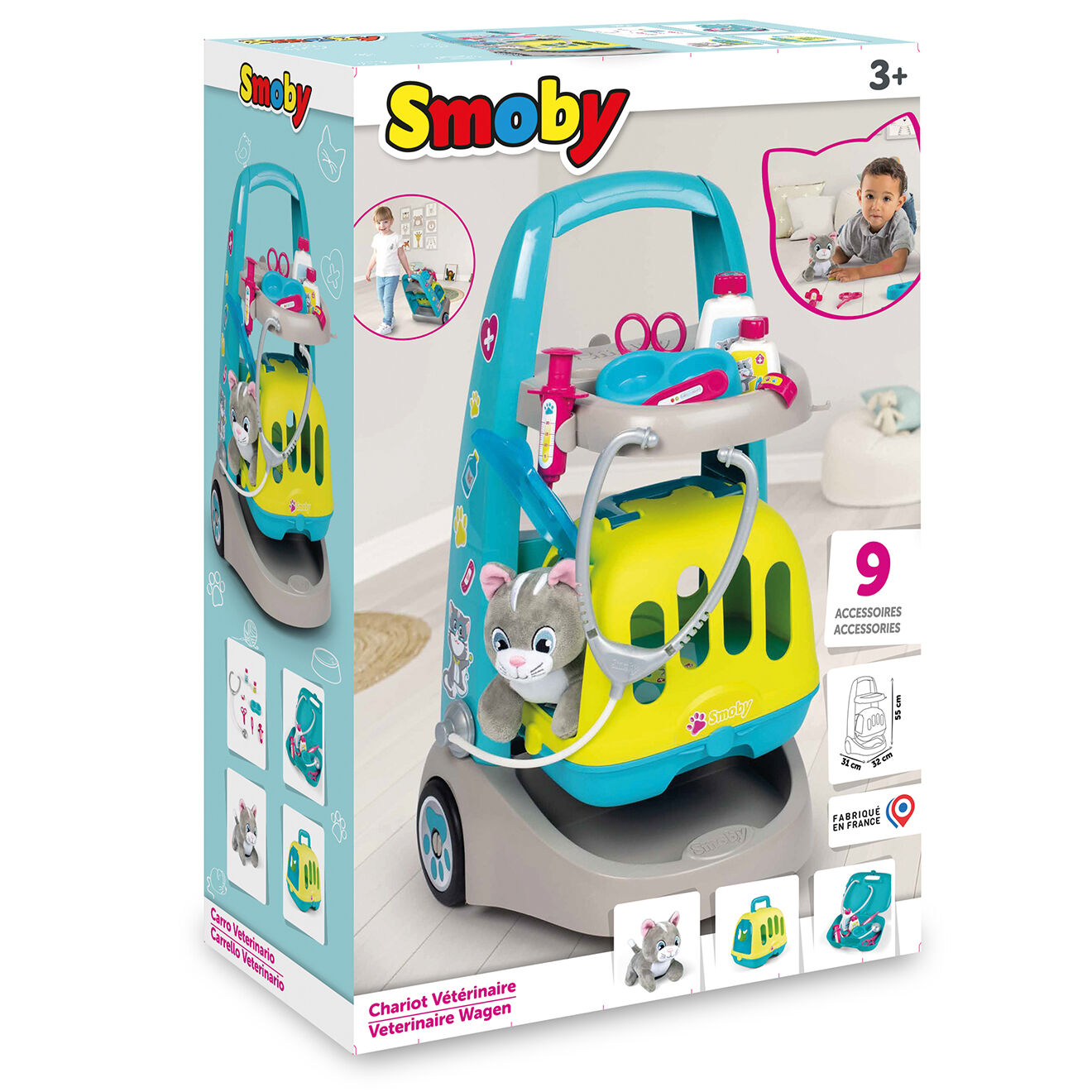 Smoby Chariot véterinaire + accessoires bleu - 23.5x12x15 cm