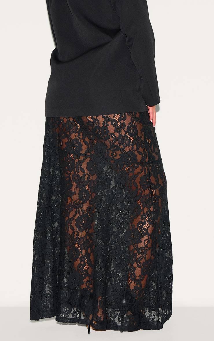 Noir Jupe Maxi Transparente En Dentelle Florale Grande Taille