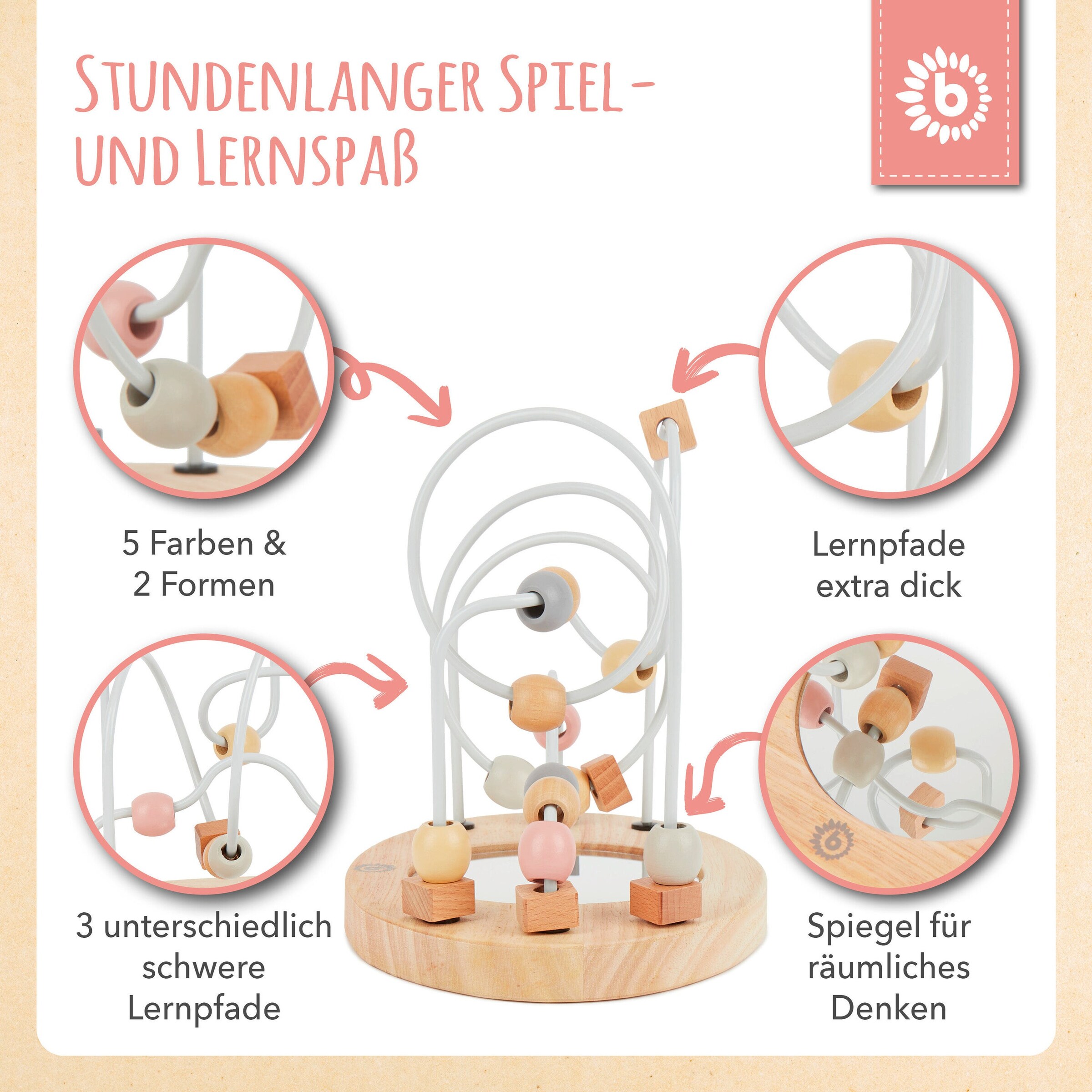 Bieco Motorikschleife mit Spiegel - ab 12 Monate Rosa