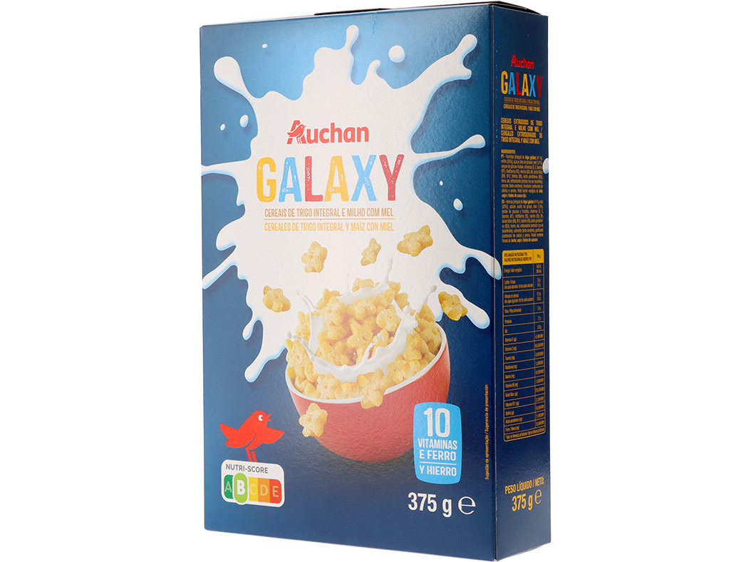 CEREAIS GALAXY AUCHAN TRIGO E MILHO C/MEL 375G