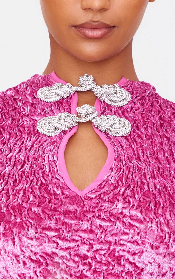 Rose Robe Courte En Satin Texturé Avec Nœud Détaillé