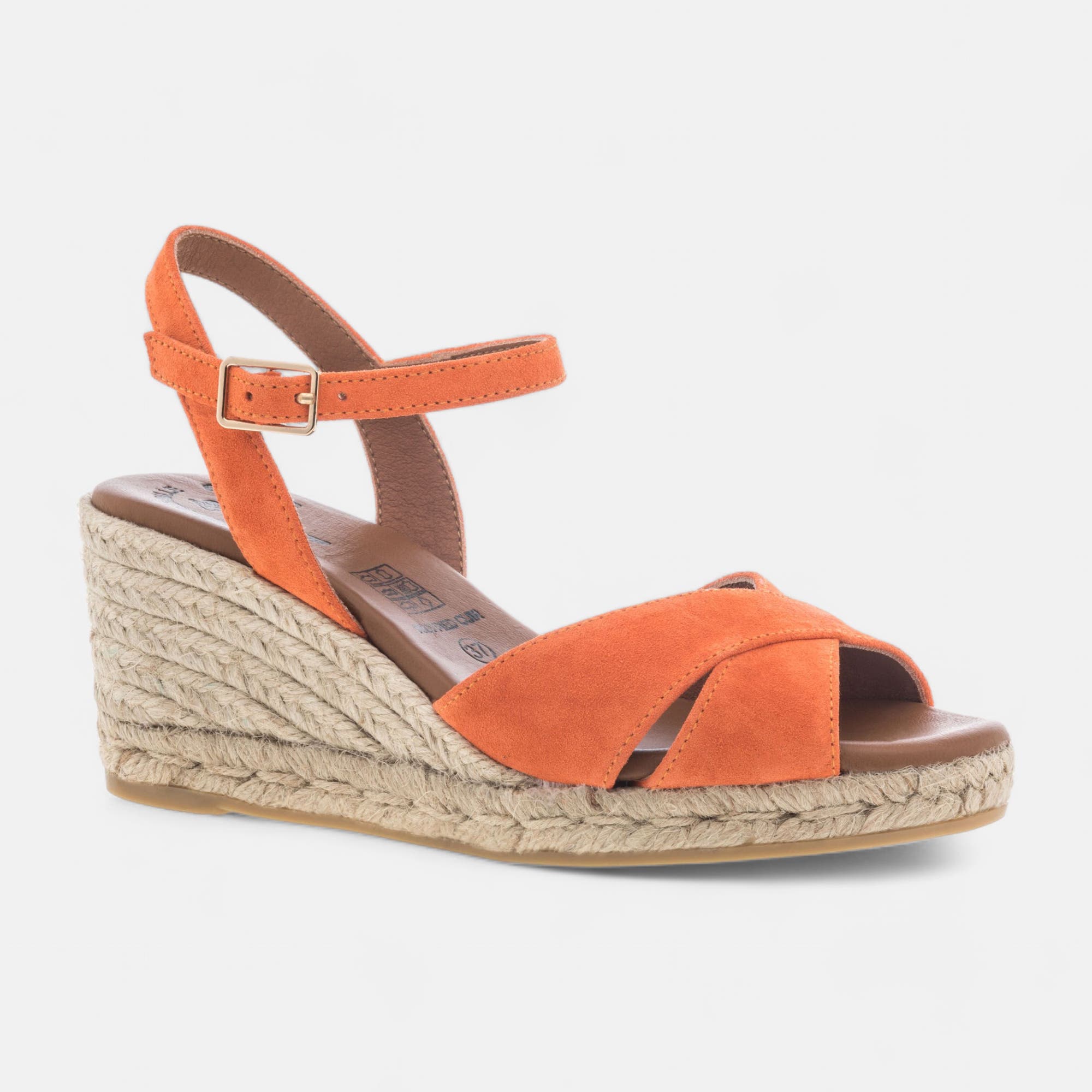 Espadrilles à talon Femme en cuir orange