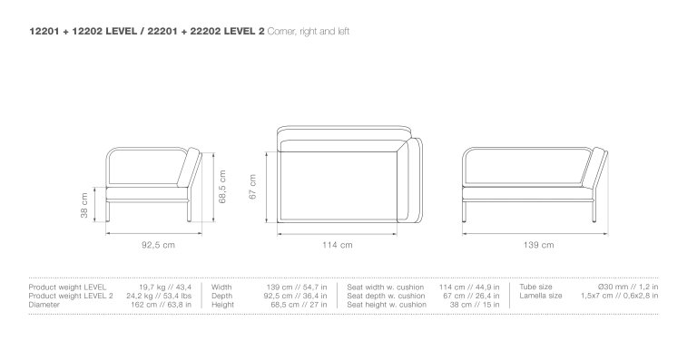 Houe Level2 rechter hoek 2-zits loungebank frame donkergrijs stof alpine