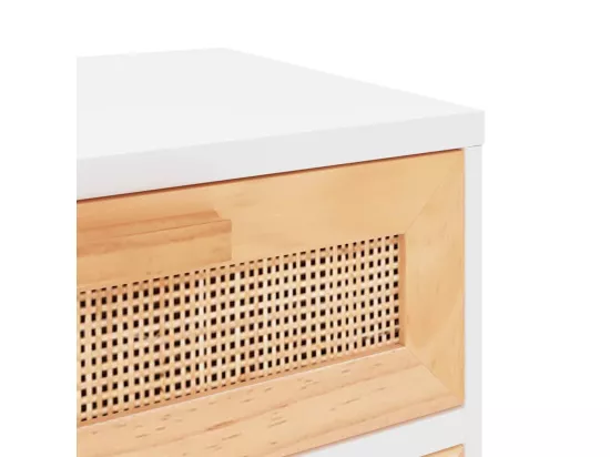Table de chevet Blanc Bois de pin massif et rotin naturel