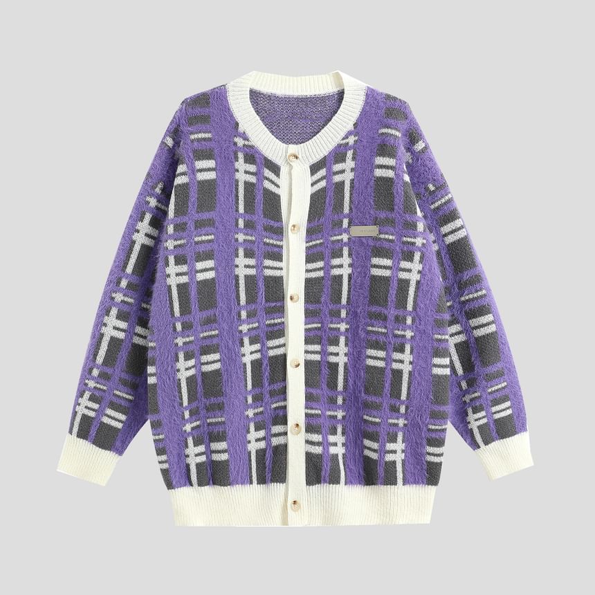 INStudio - Matching ronde hals geruite cardigan voor koppels