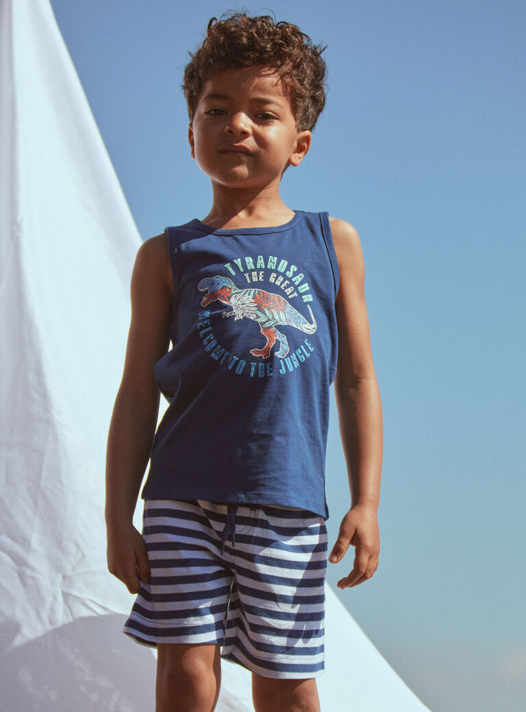 Débardeur et short bleu marine et blanc en jersey
