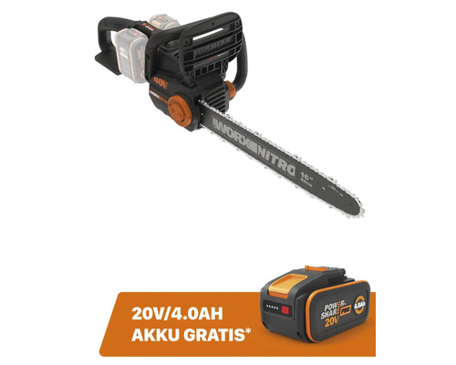 WORX Nitro 40V (2 x 20V) 40cm snoerloze kettingzaag WG385E.9, borstelloze motor + GRATIS bonusartikel 20V accu WA3644 (4,0Ah)