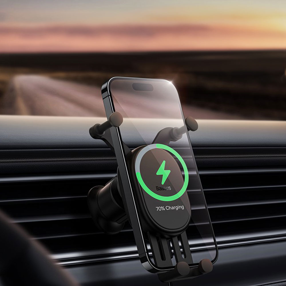 (15W) Verstellbare Qi Wireless Charge Auto KFZ Smartphone Halterung Ladegerät für Air Frame Lüftungsgitter - Schwarz
