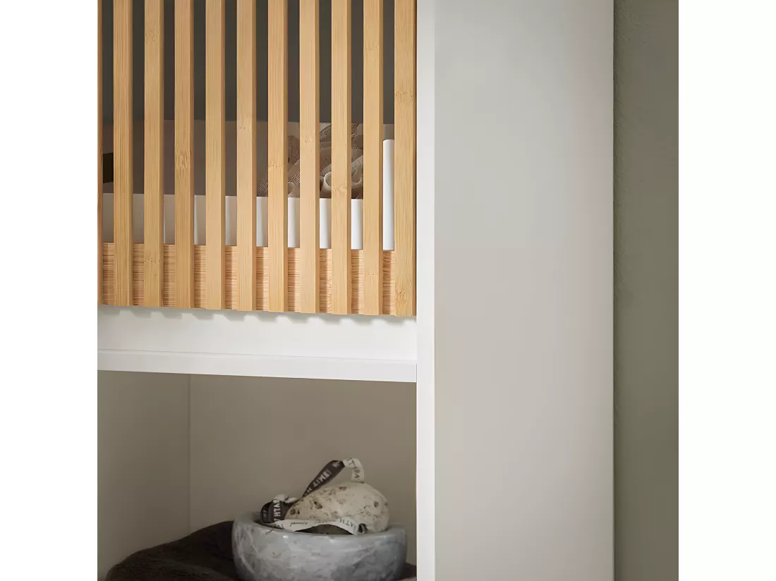 SoBuy Meuble Colonne Armoire de Salle de Bain Étagère Étroite Meuble de Rangement Salle de Bain avec 2 portes, 1 compartiment, Blanc-Naturel, 33 x 33 x 165 cm, BZR127-W