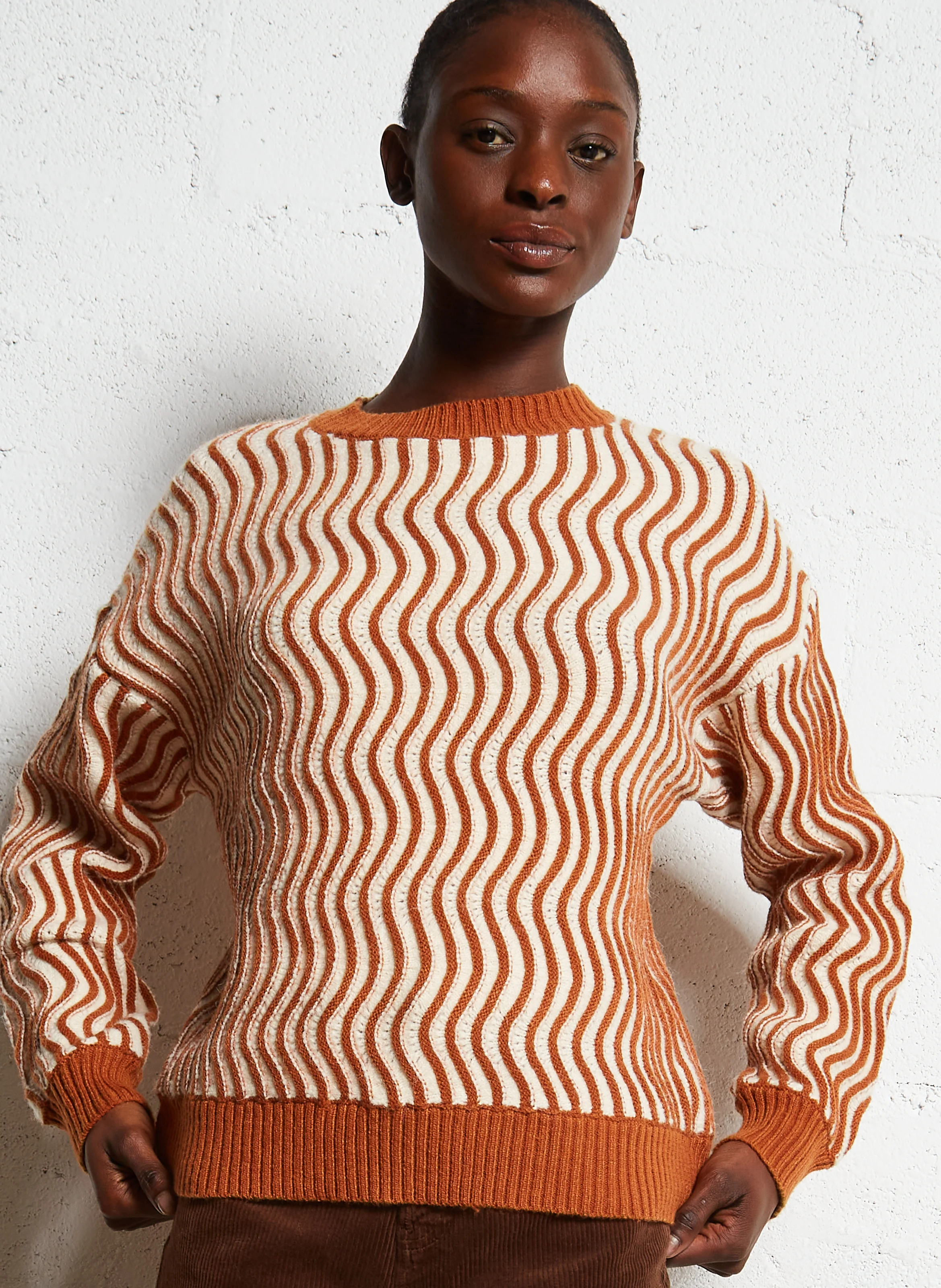 Pull droit en maille | Marron