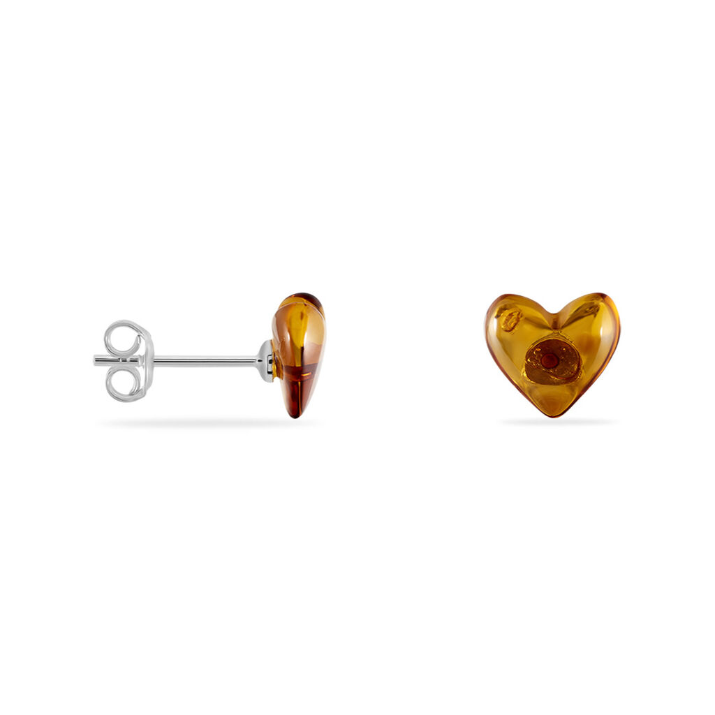 Boucles D'oreilles Puces Argent Blanc Nida Ambre