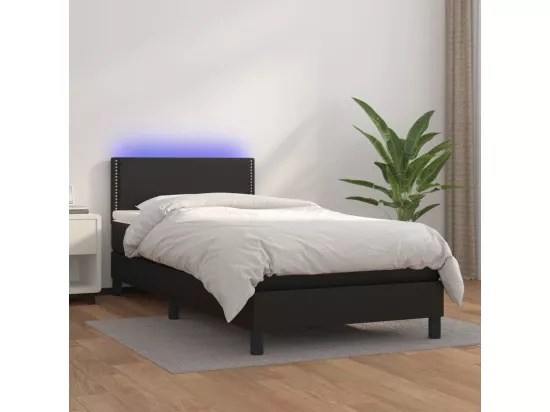 Sommier tapissier avec matelas et LED Noir 90x190 cm Similicuir