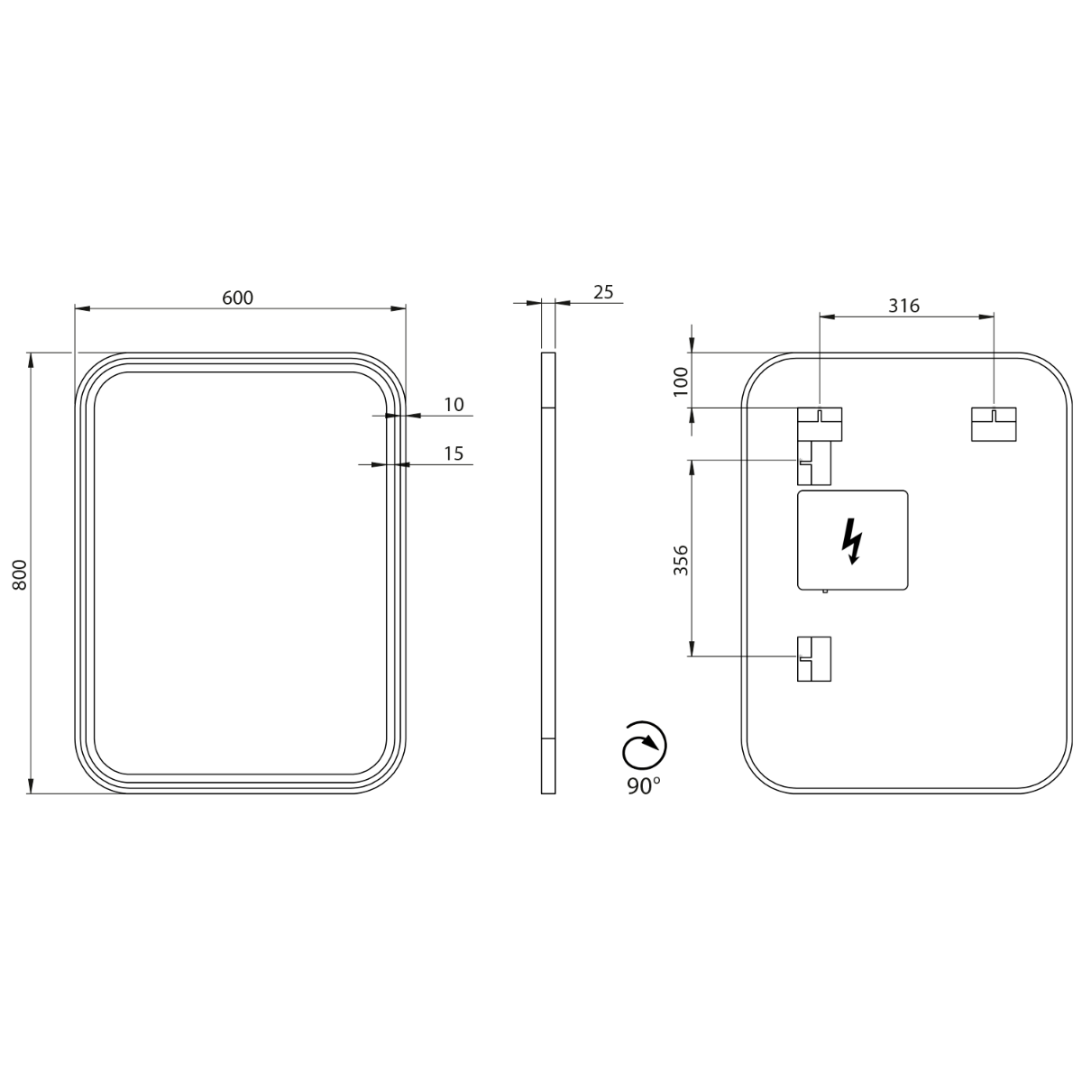 Sapho Cetis zwarte spiegel met LED-verlichting 60x80cm