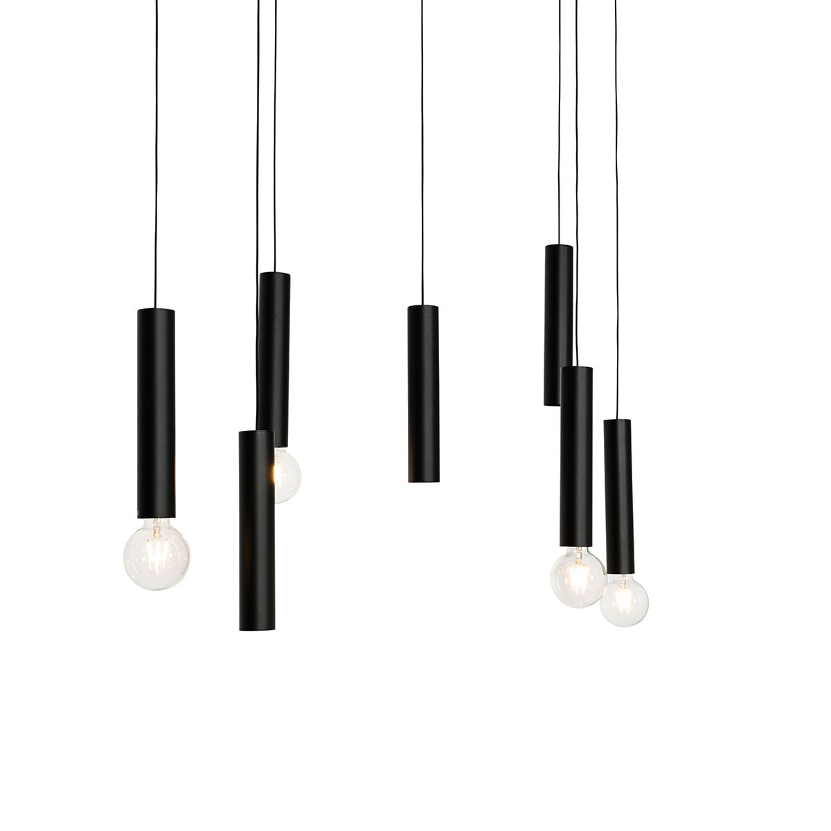 Design hanglamp zwart ovaal 7-lichts - Tuba
