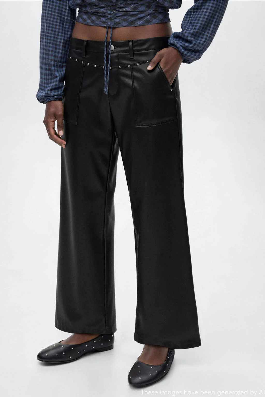 MANGO TEEN imitatieleren straight casual broek zwart