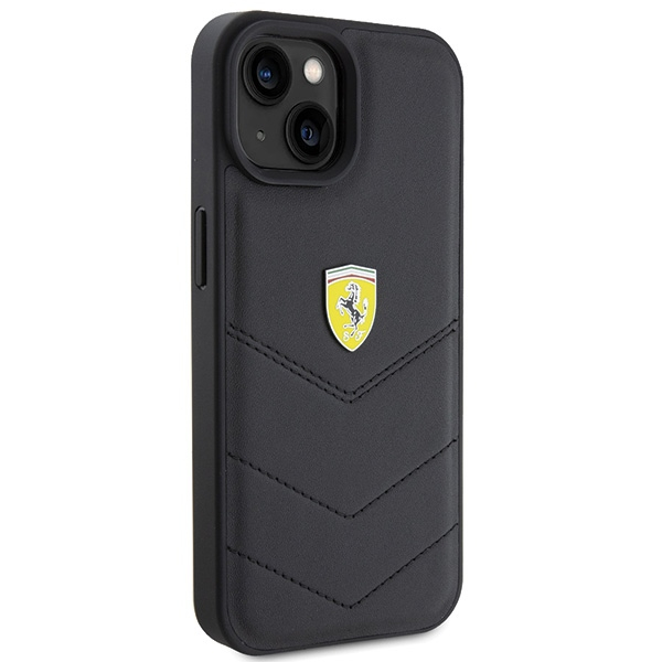 iPhone 15 Hybrid Leder Hardcase Hülle Quilted Metal Logo (FEHCP15SRDUK) - Schwarz