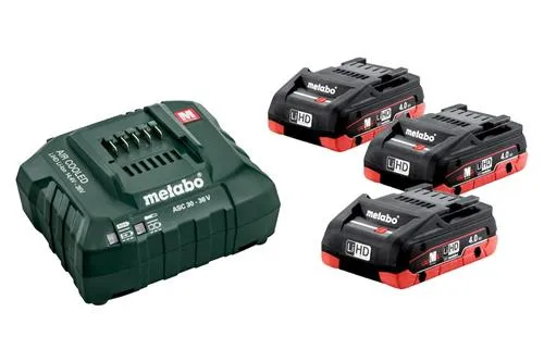 Metabo BASIC SET 3 X LIHD 4.0 AH, Batteri- og opladersæt, Lithium-Ion High Density (LiHD), 4 At, 18 V, Metabo, 12 - 36 V