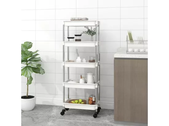 Chariot de cuisine 5 niveaux Blanc 42x29x128 cm Fer et ABS