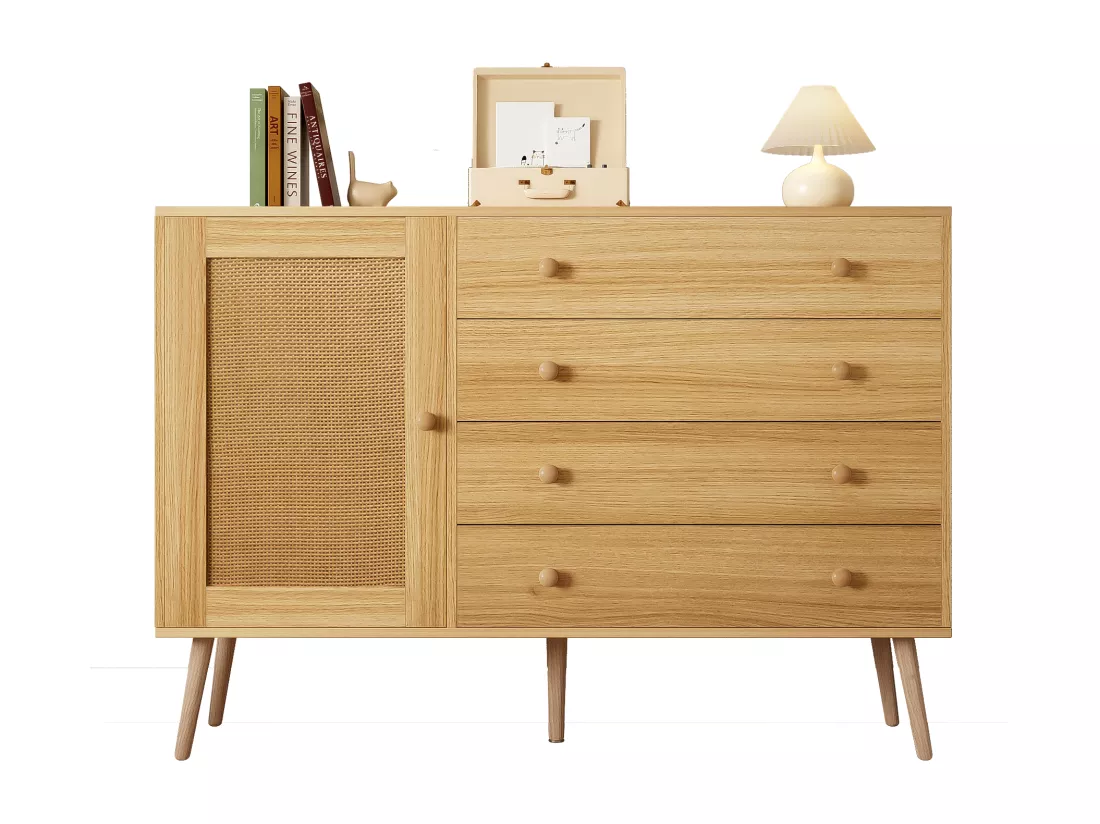 Meuble d'appoint en bois avec 4 tiroirs et 1 porte,d120cm×h83cm