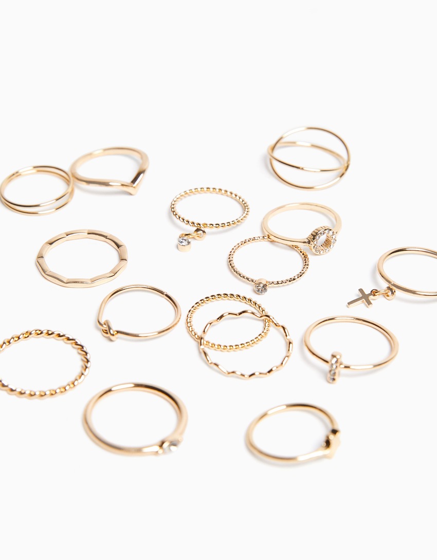 Conjunto de 15 anéis minimalistas