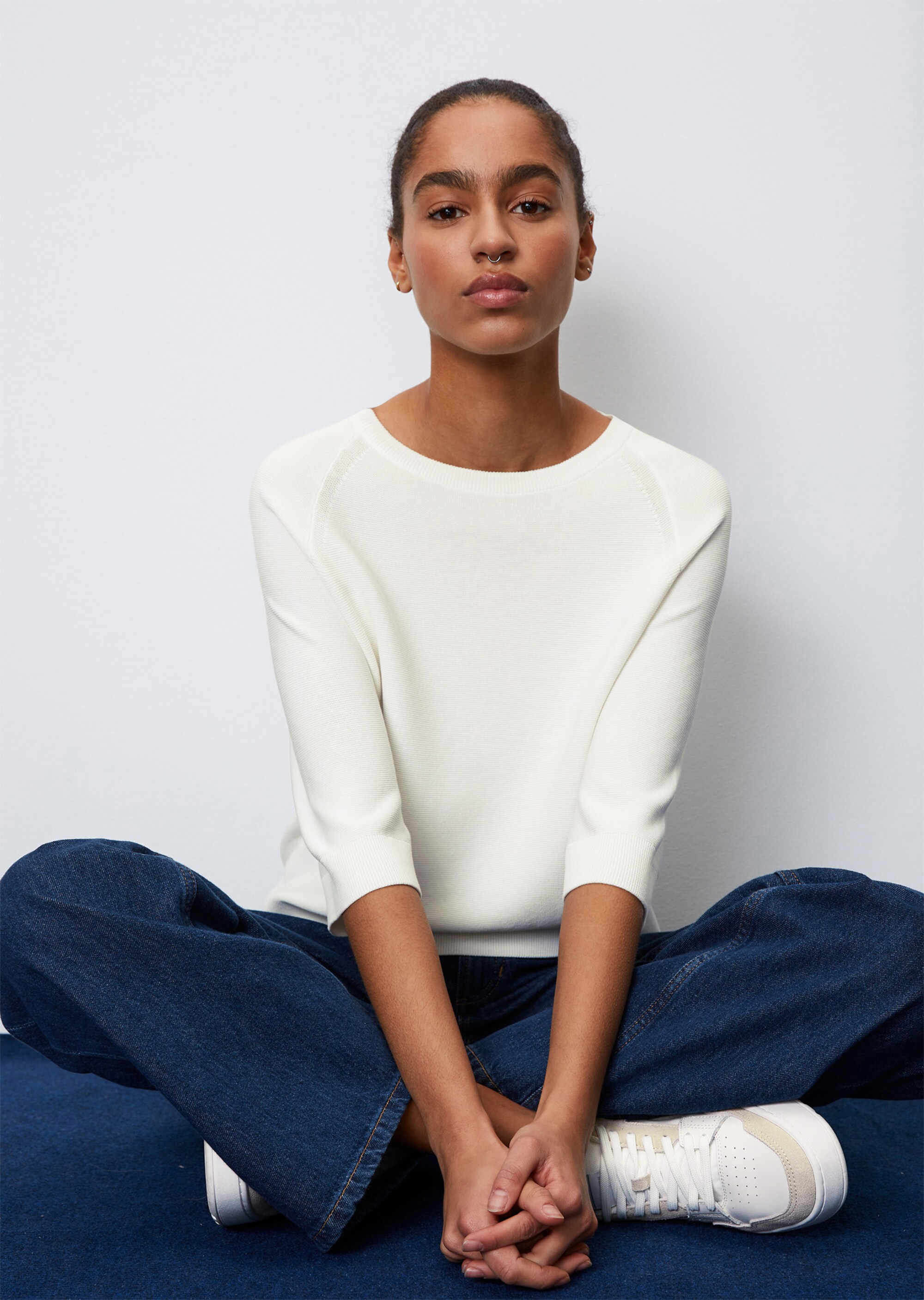Kurzarm-Strickpullover looseaus reiner Bio-Baumwolle