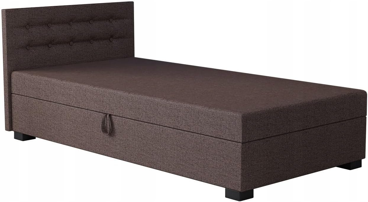 Boxspringbett Olaf 80x200x42 cm mit Taschenfederkern Matratze, Bett mit Matratze, Polsterbett mit Bettkasten, Gepolstertes Einzel Bett, Schlafsofa - Braun
