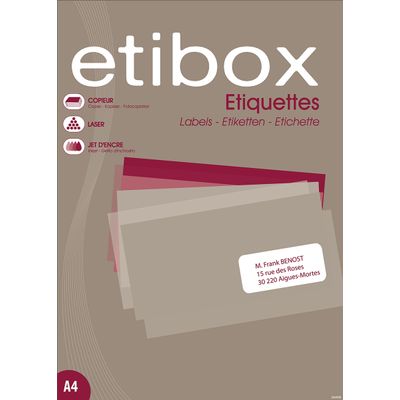 Etibox - 200 Étiquettes adhésives blanches - 210 x 148.5 mm - Coins droits - réf 119759