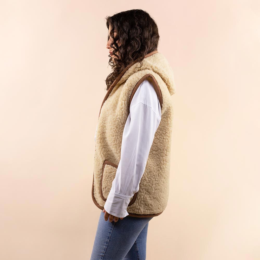 Moonrise dames wollen vest Ronja bruin met capuchon