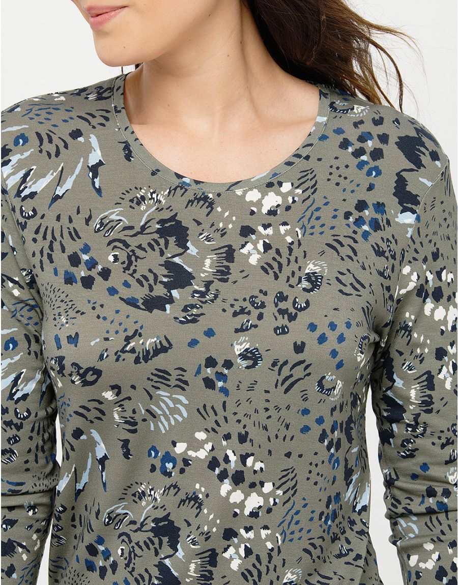 T-shirt kaki à motifs