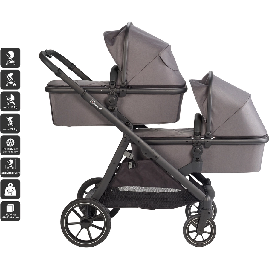 babyGO Geschwisterwagen Duo Mega Set Grey
