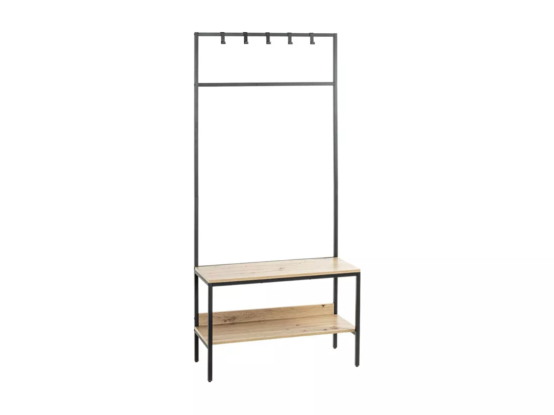 Portemanteau en bois coloris chêne et métal coloris noir -longueur 80 x profondeur 35 x hauteur 180 cm