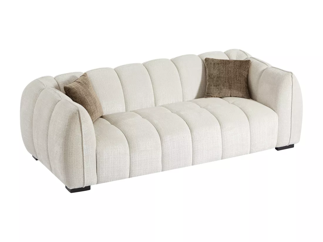Canapé 3 places en tissu texturé beige BASDIO