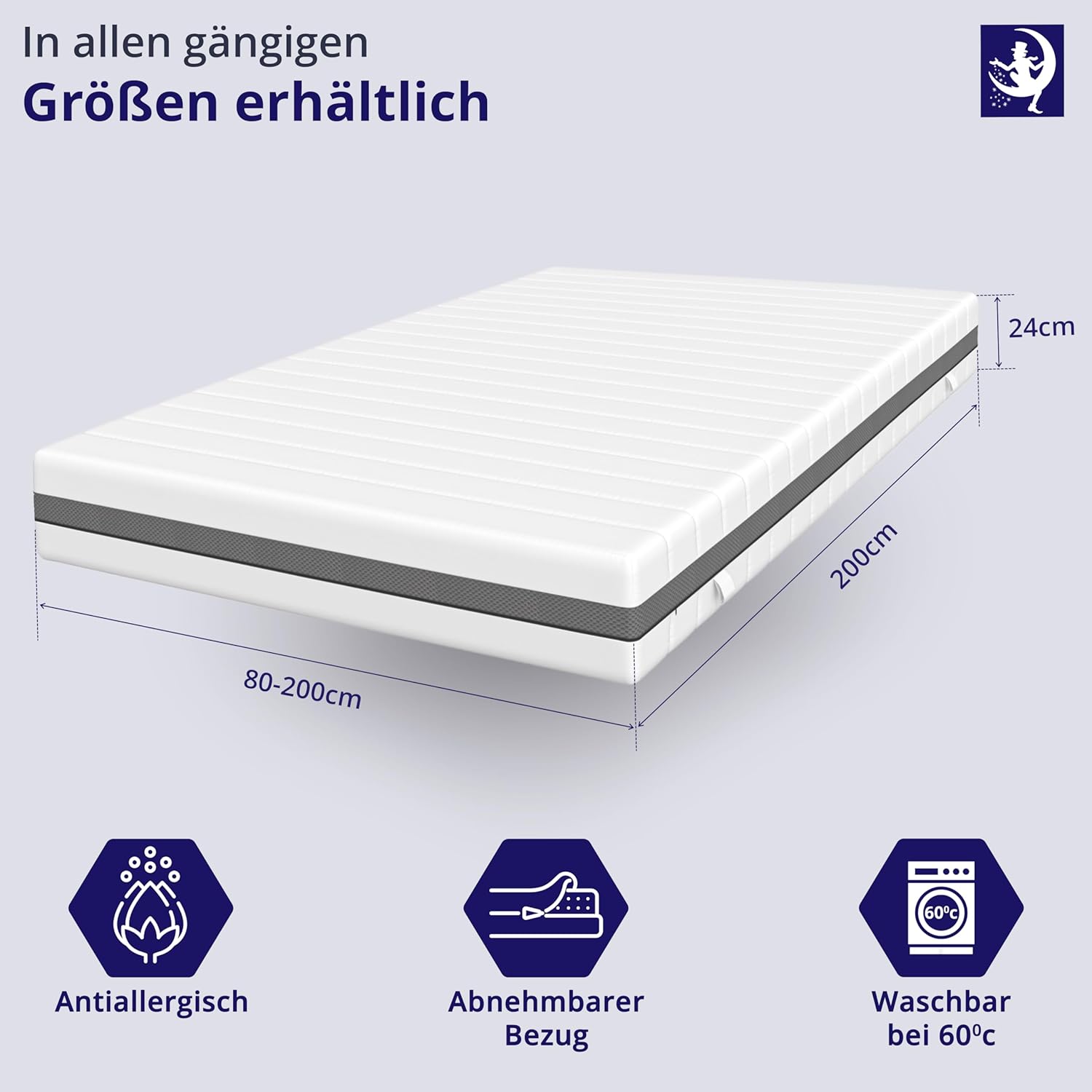 Mister Sandman Matratze Höhe 24 cm 7-Zonen Orthopädische Federkernmatratze Öko-Tex Zertifiziert Taschenfederkernmatratze mit Kaltschaum Schicht Härtegrad H3 / H4, Weiß (120x200)