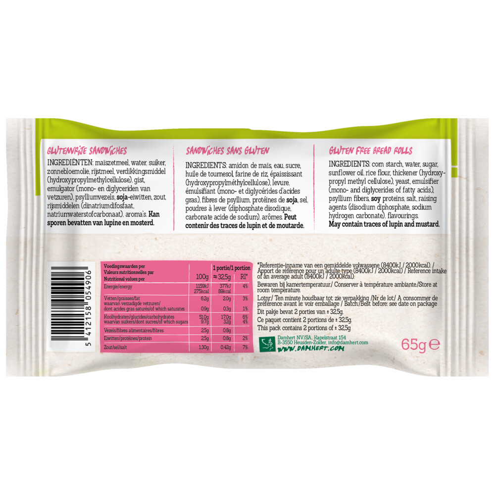3x Damhert Sandwiches Glutenvrij65 gr