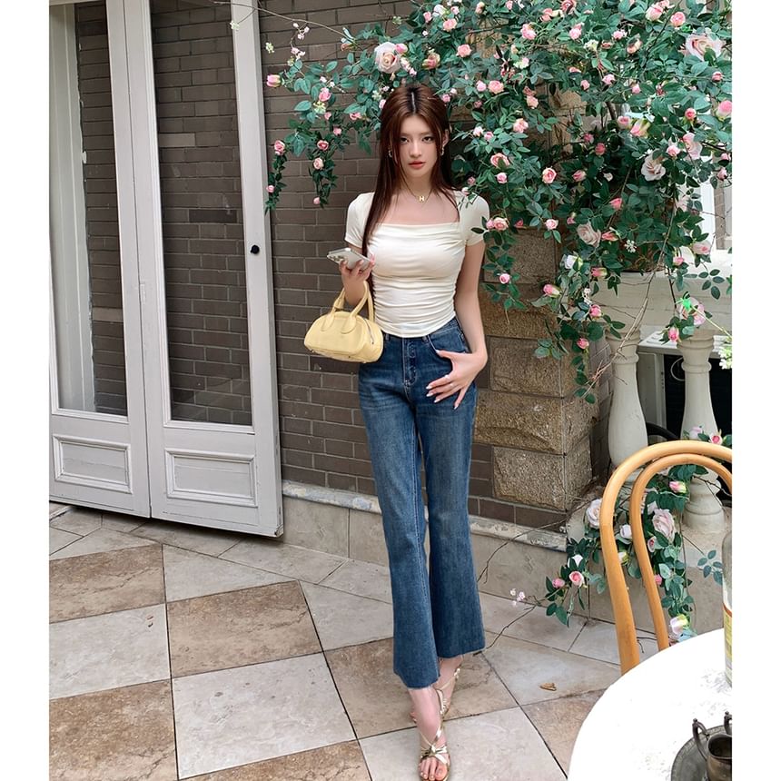 PINPI - High Waist Washed Flared Jeans