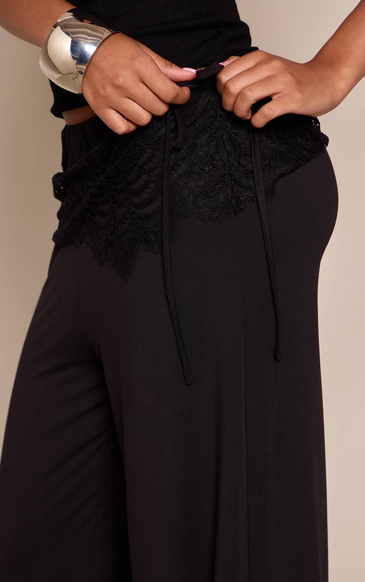 Noir Pantalon En Jersey Doux Avec Détail En Dentelle