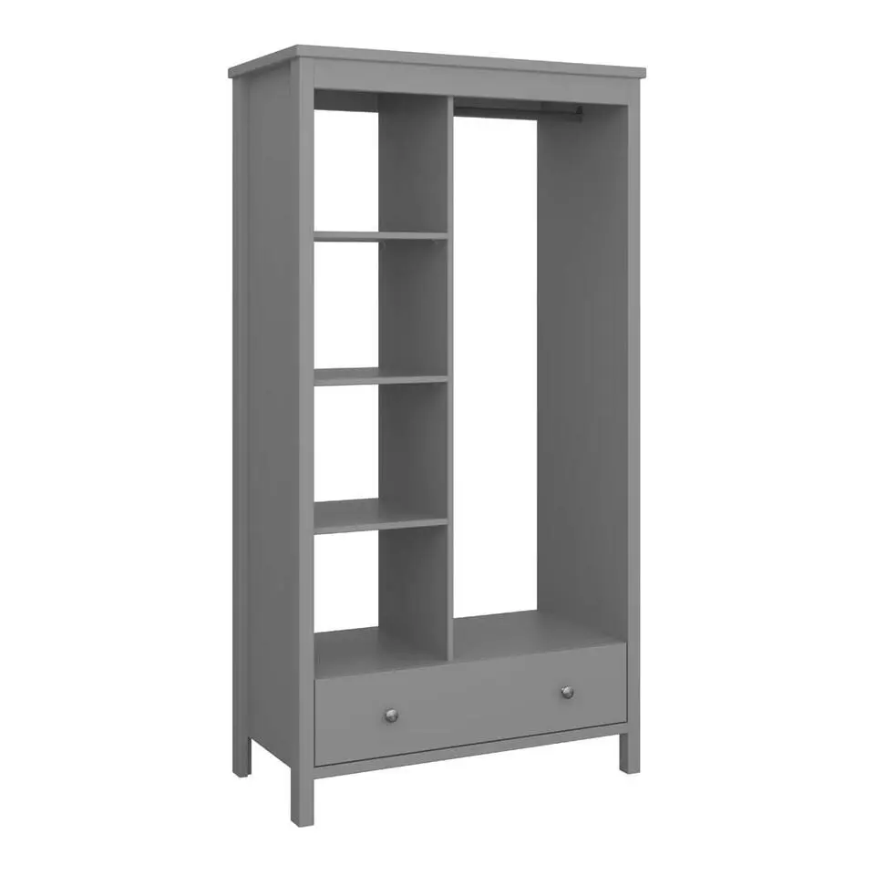 Hioshop Tromsø kledingkast zonder deuren 3 planken- 1 lade- 1 ophangstang