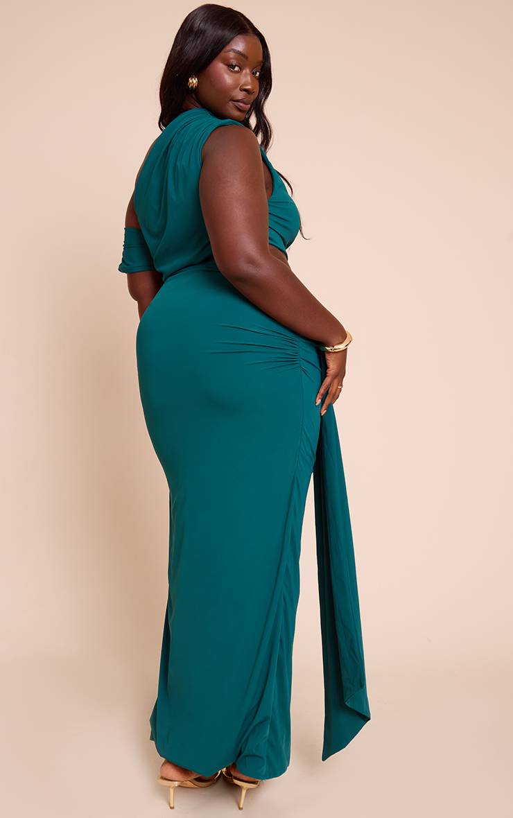 Vert Turquoise Robe Maxi Grande Taille Asymétrique Froncée Avec Découpes En Tissu Doux