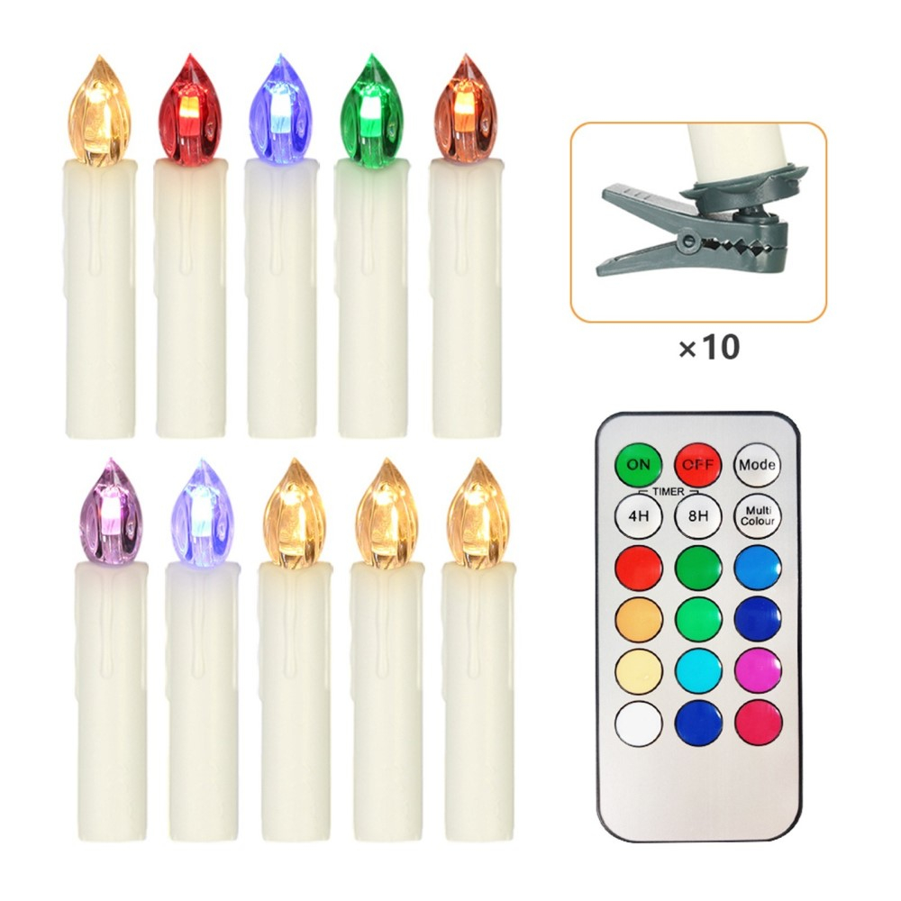 (10er Set) 10cm LED Weihnachtsbaum Kerzen Christbaum Beleuchtung inkl. Fernbedienung (Batteriebetrieben) - Bunt