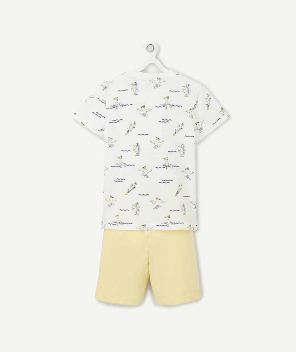 PYJAMA GARÇON EN COTON JAUNE ET IMPRIMÉ PÉLICANS