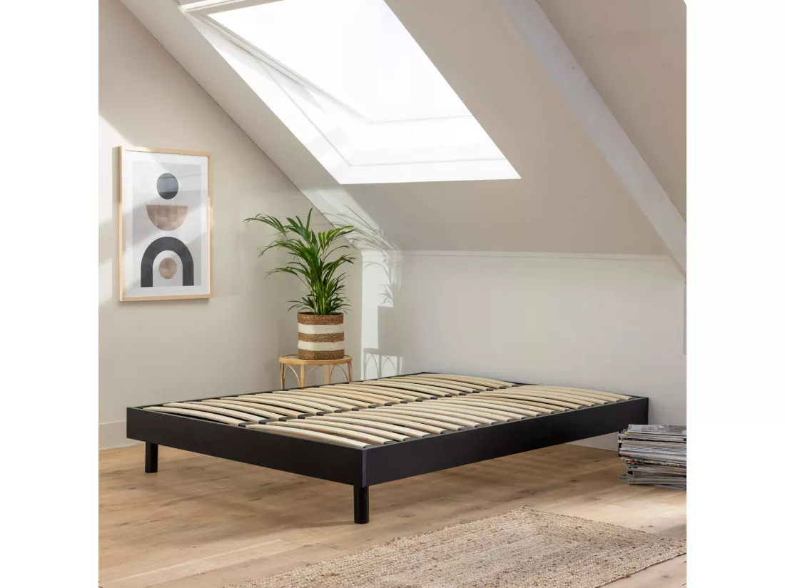Sommier kit en bois massif noir 160x200