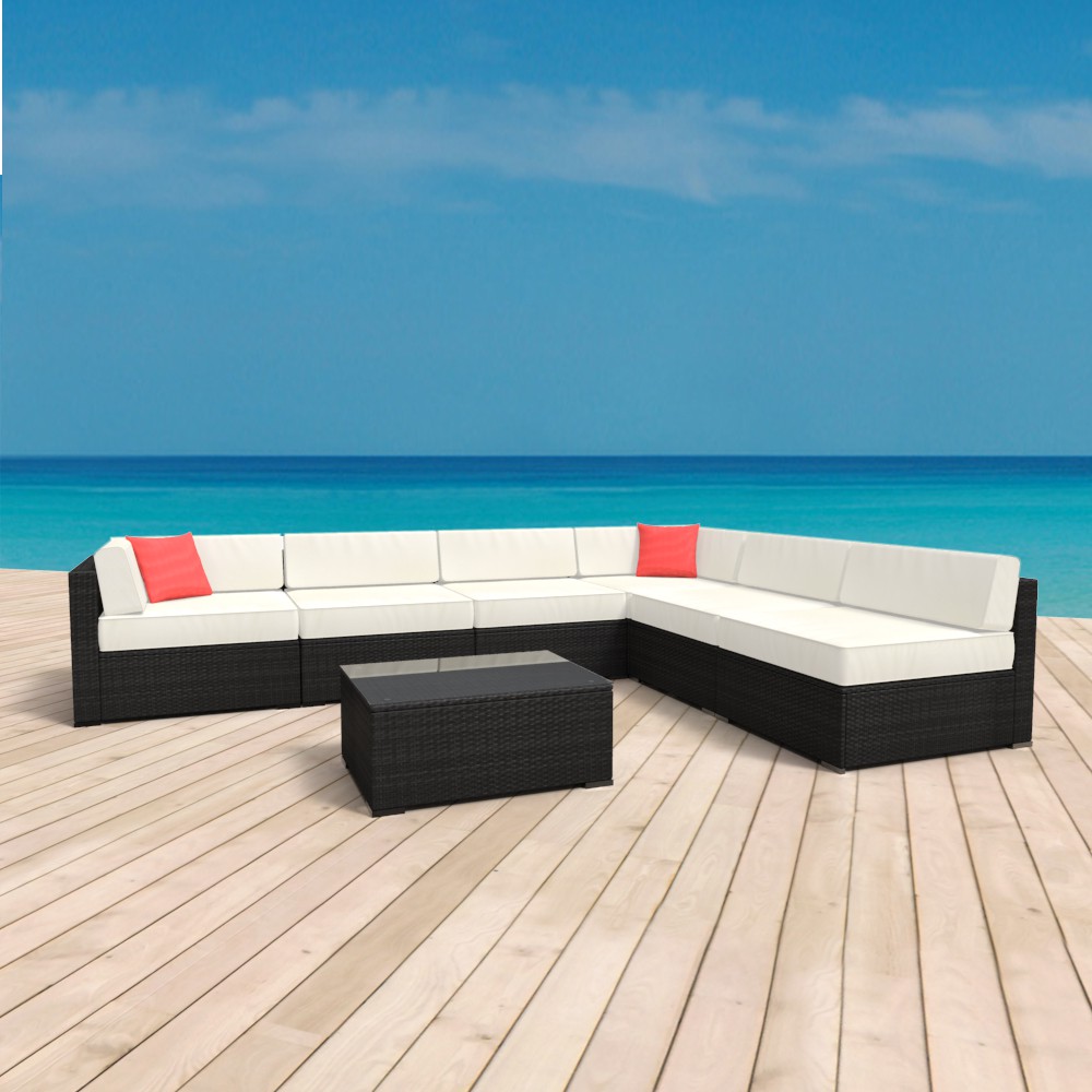 Rattanlounge SYDNEY schwarz/weiss