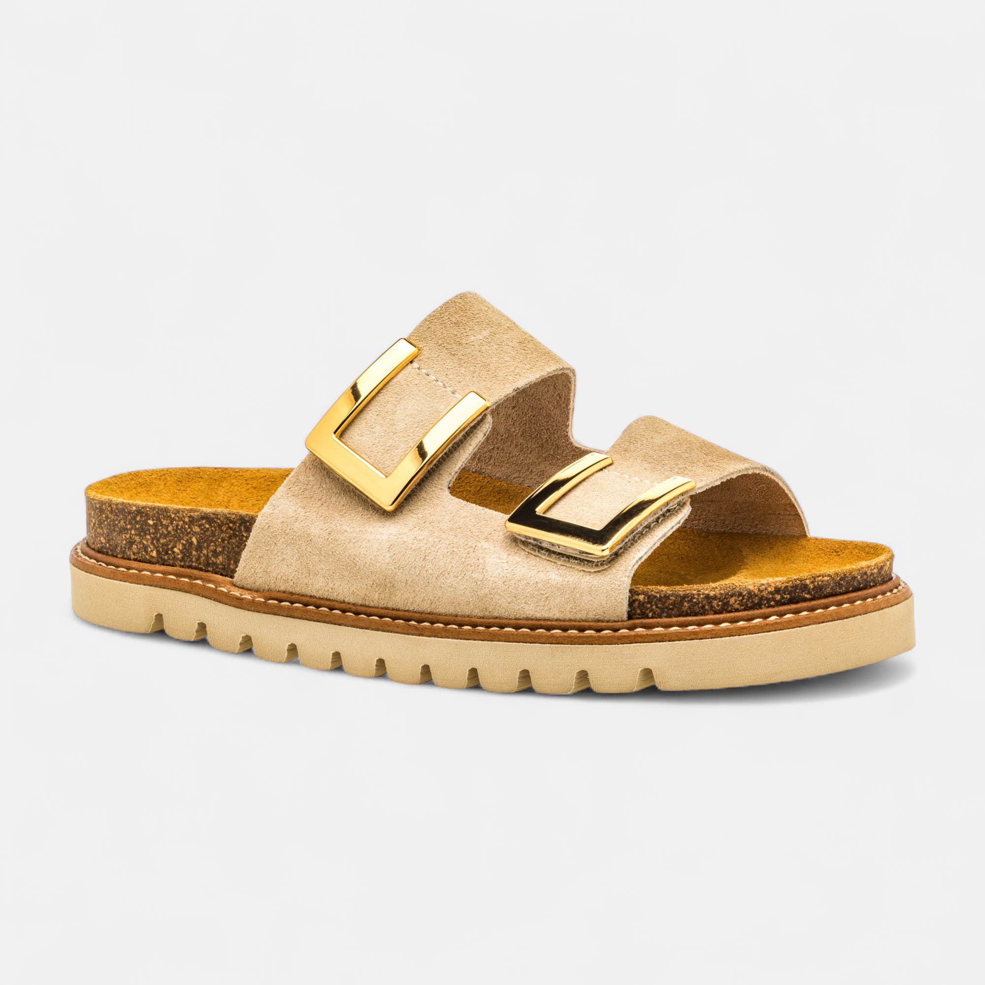 Mules semelle liège Femme en cuir beige