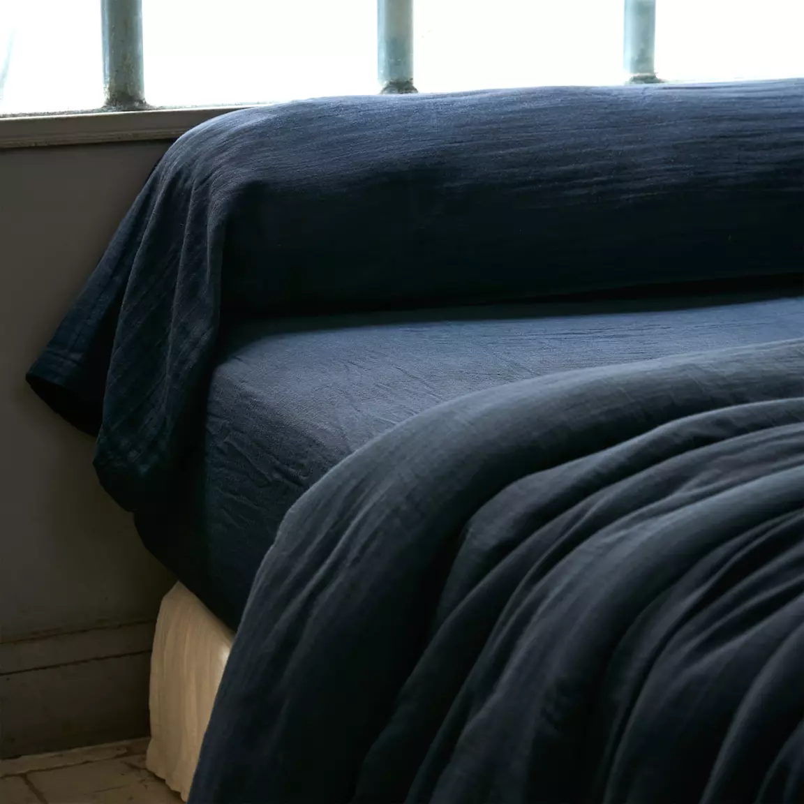 Taie de traversin gaze de coton (L185 cm) Gaïa Bleu nuit