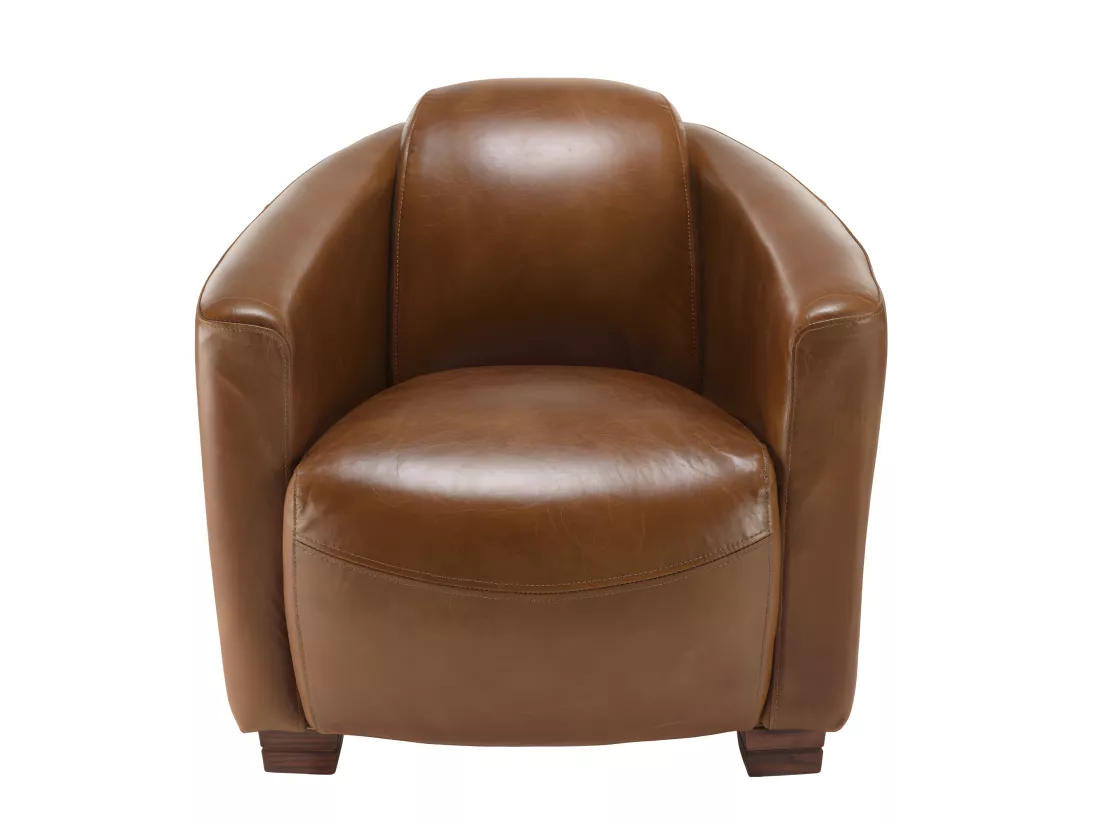 GASTON - Fauteuil marron CHICAGO vintage cuir pieds bois