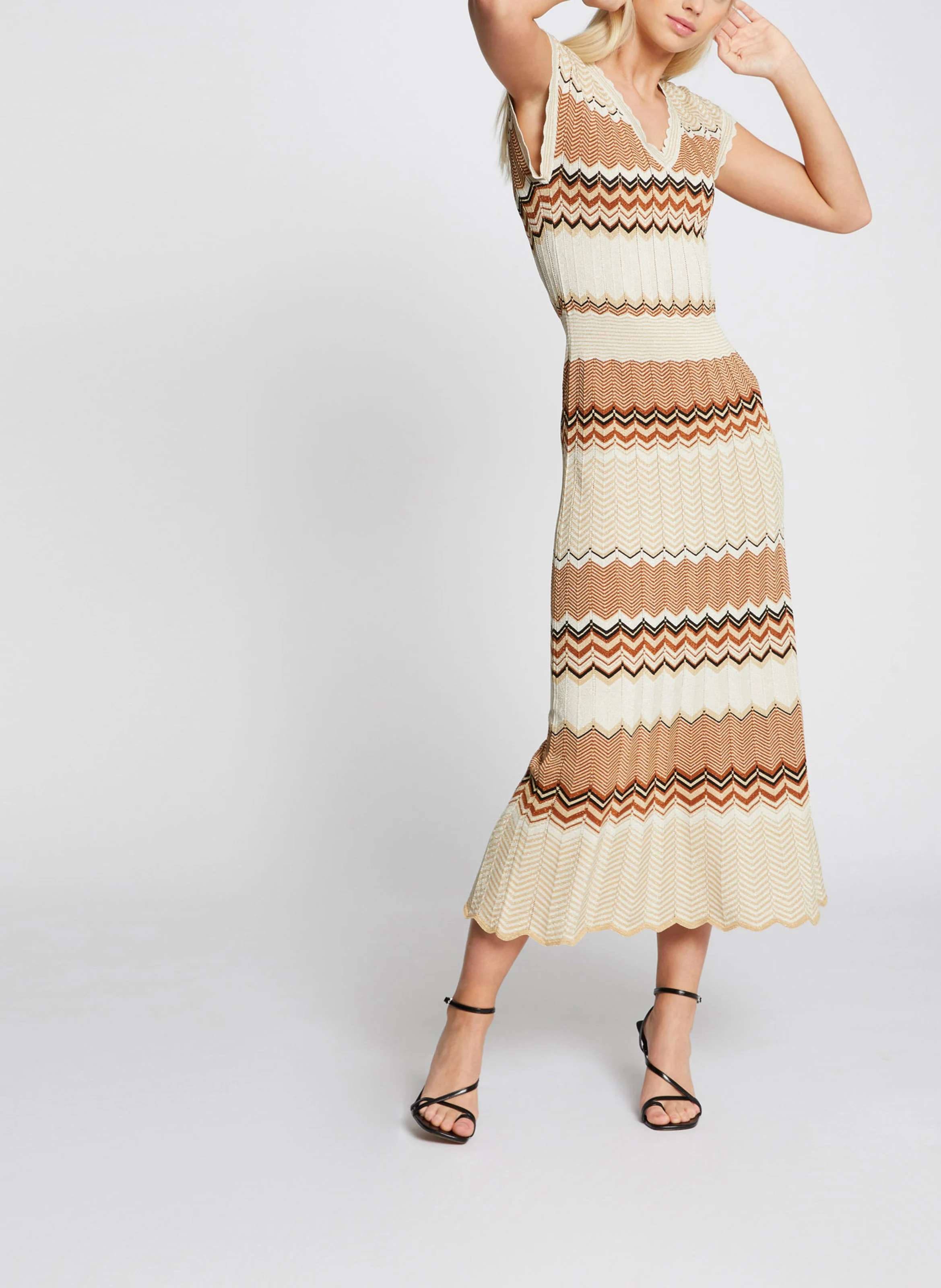 RMJINI - Robe midi col V à détails graphiques | Beige