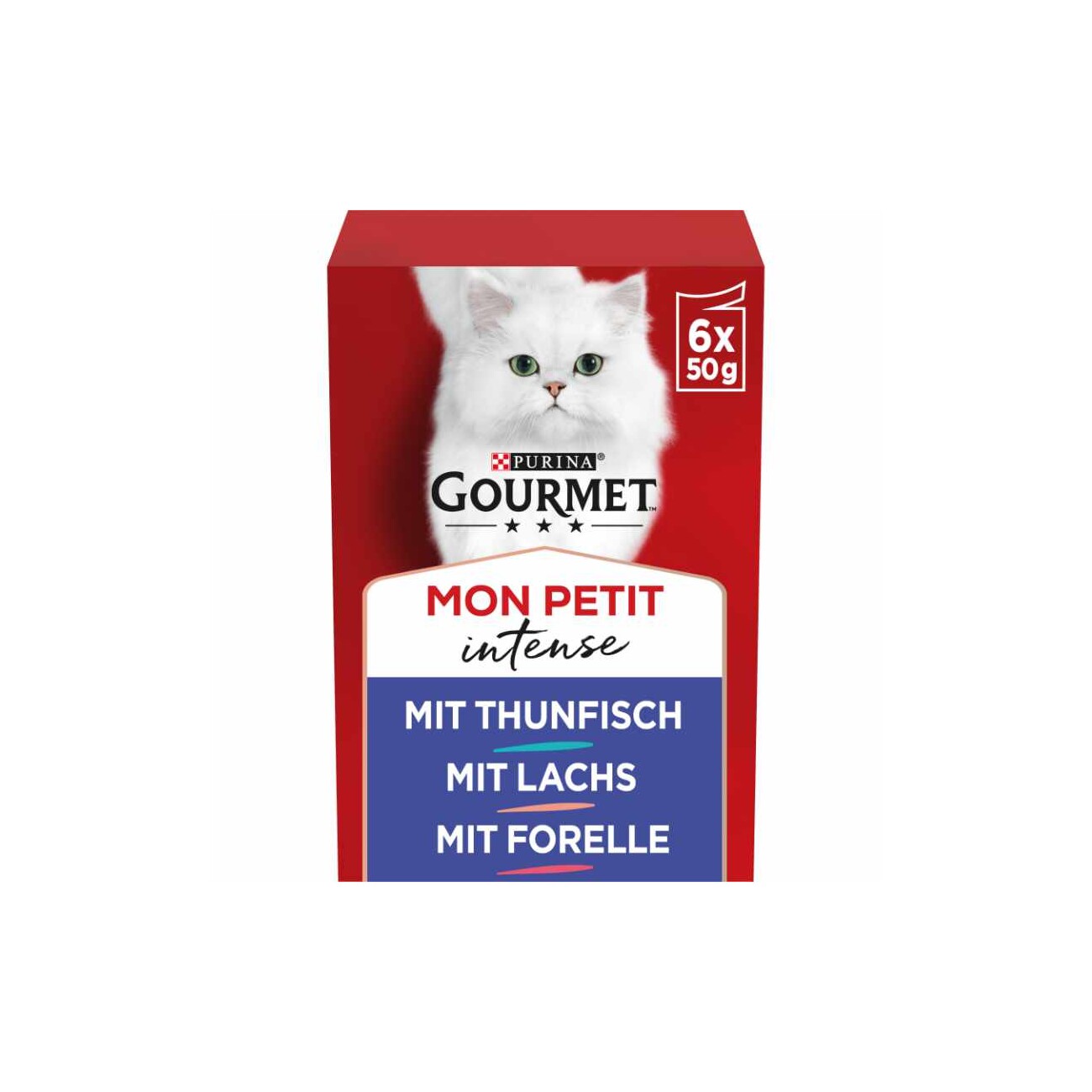 GOURMET Mon Petit Intense 8x6x50g mit Thunfisch, Lachs, Forelle