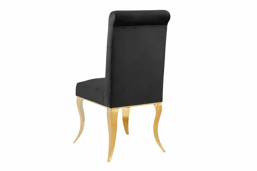 Stuhl MODERN BAROCK DELUXE schwarz Samt mit goldenen Edelstahlbeinen