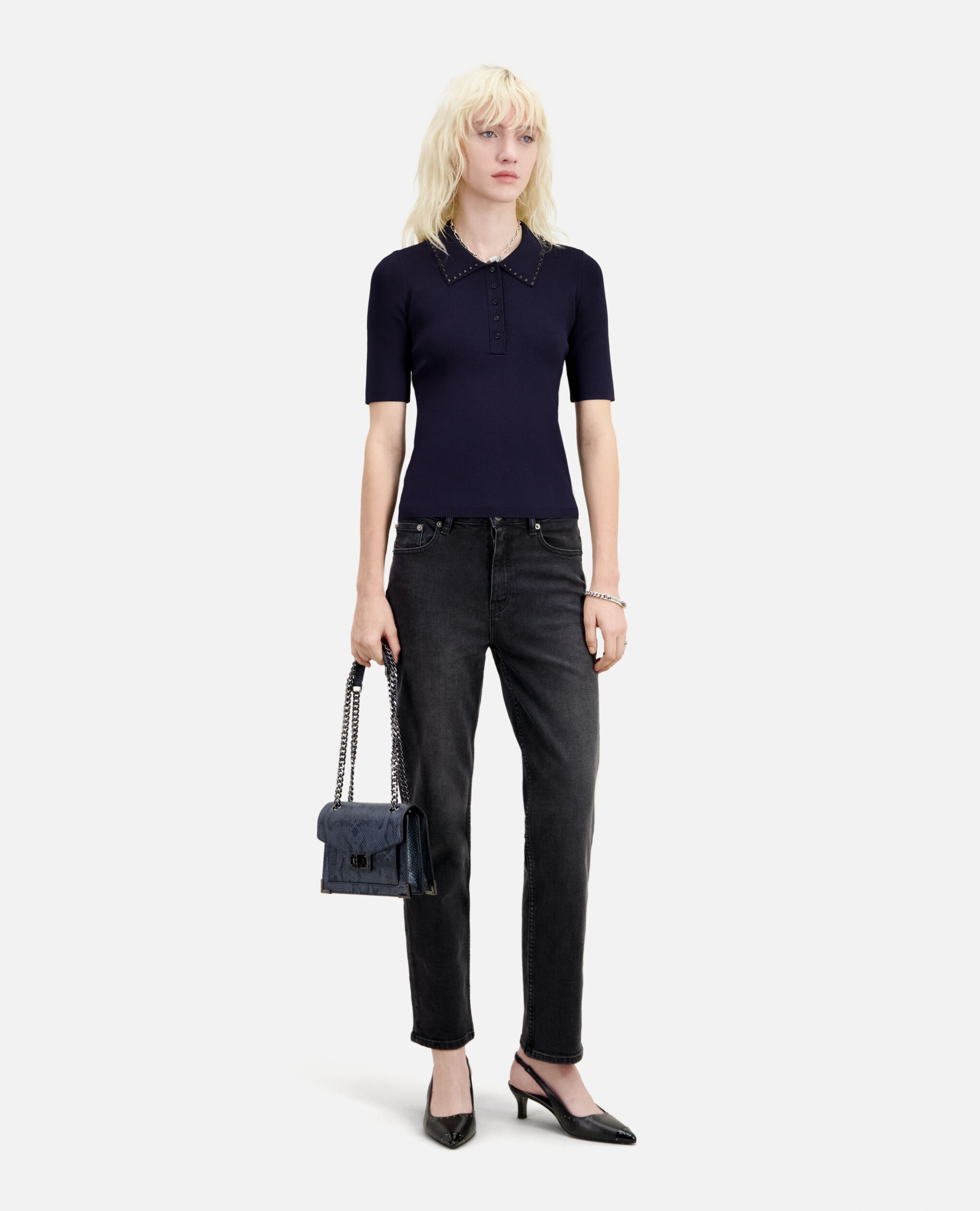 Navy blue knitted polo t-shirt