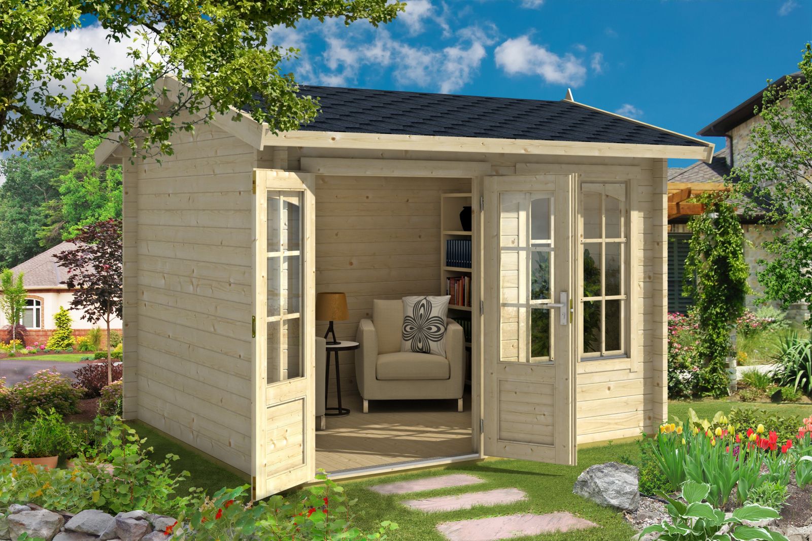 Blockbohlenhaus ALEX - natur - Fichte massiv - 330x250 cm